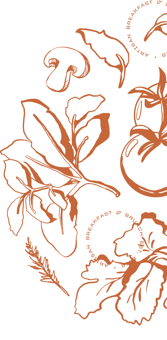 Hand-drawn illustration of a mushroom and tomato