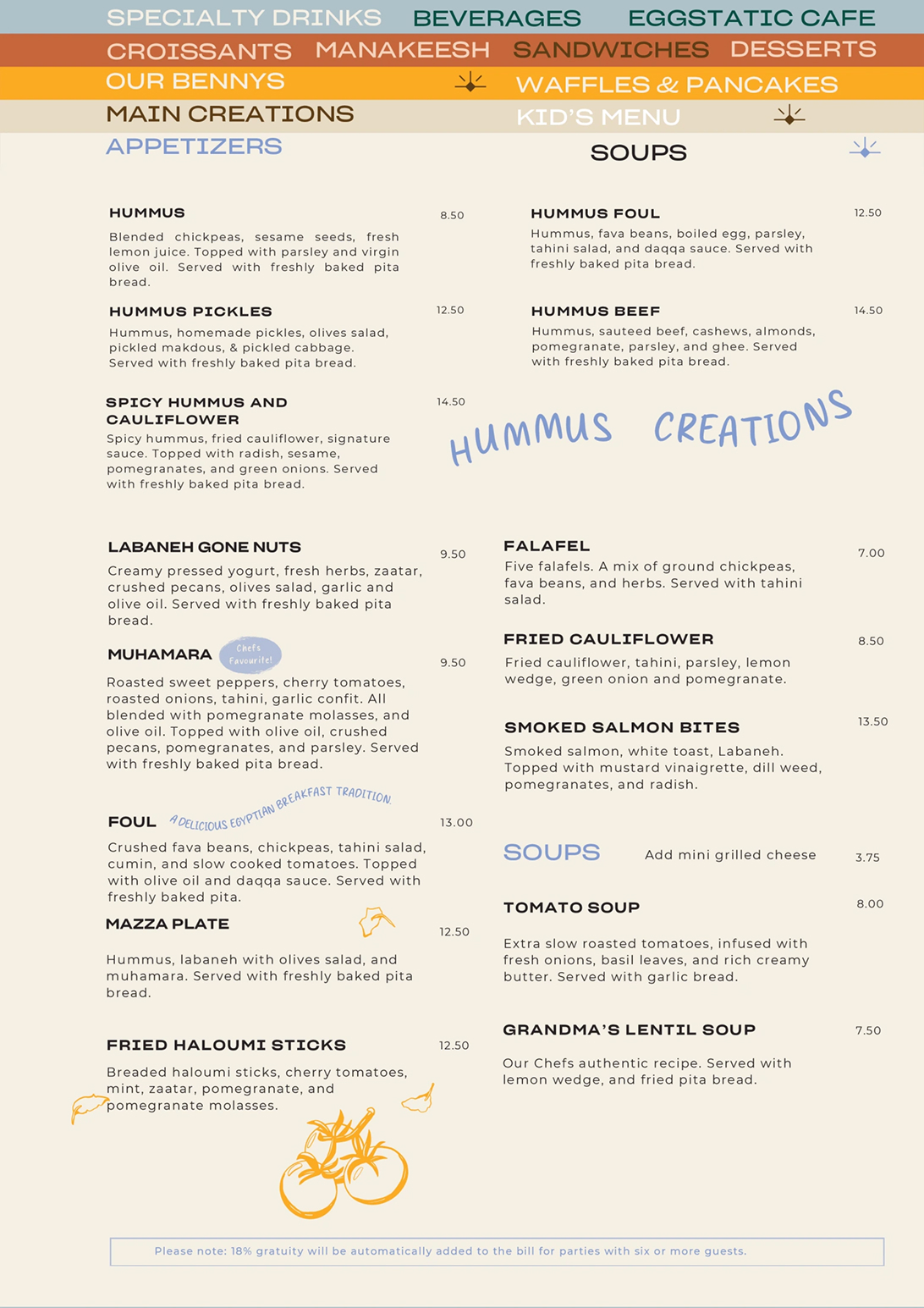 Eggstatic menu: Hummus, Labaneh, and Fried Haloumi