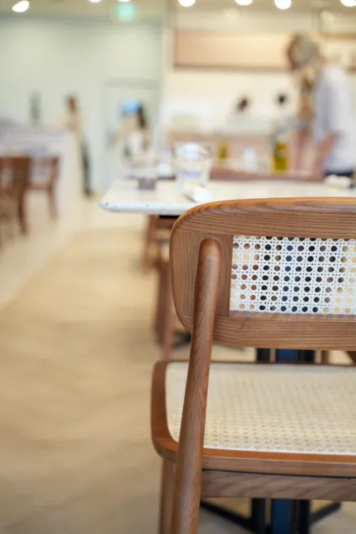 Bentwood chair with cane backrest in the Eggstatic Waterdown dining room on Hamilton Street North