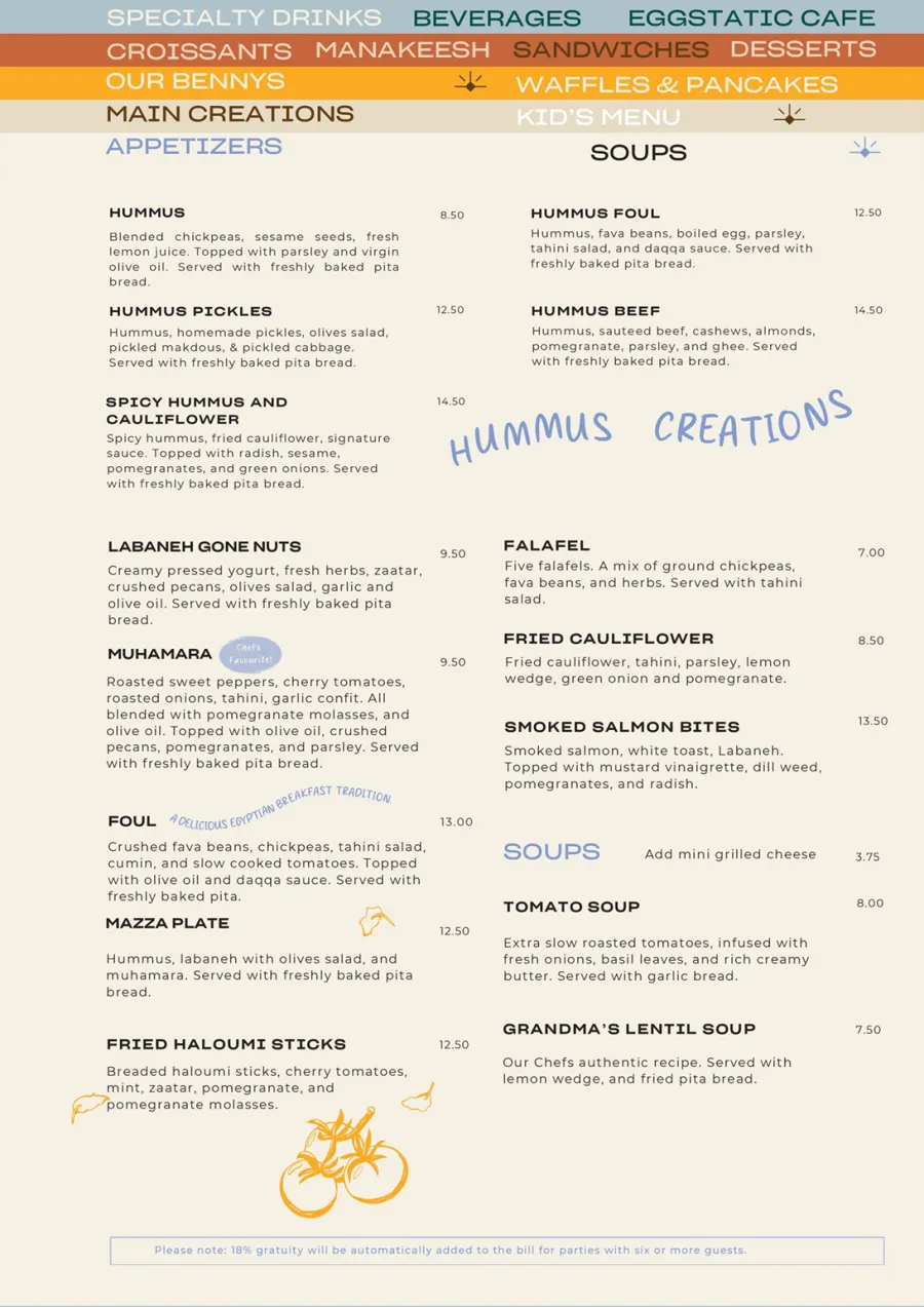 Eggstatic menu: Hummus, Labaneh, and Fried Haloumi